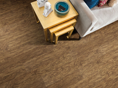 Transcend Vinyl Residential by Shaw Floors in the color Coconut Husk flooring in a home, showing the finished look.