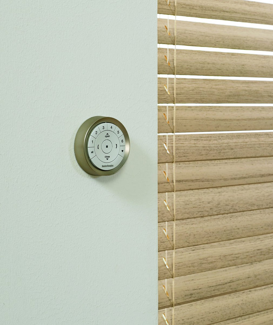 Hunter Douglas Surface Remote Mounted by window treatment