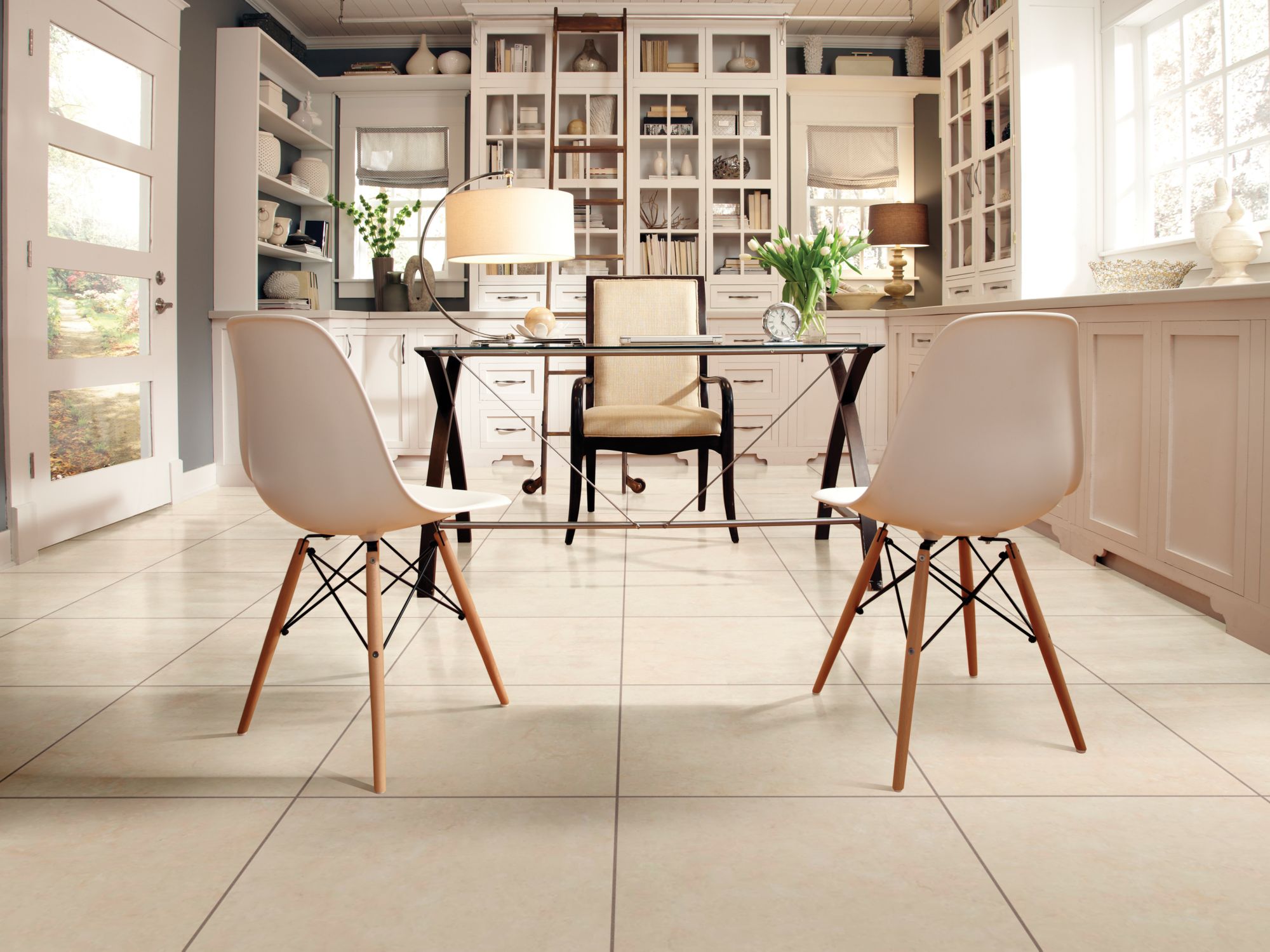 Fresco Vinyl Commercial by Shaw Floors in the color Canvas flooring in a home, showing the finished look.