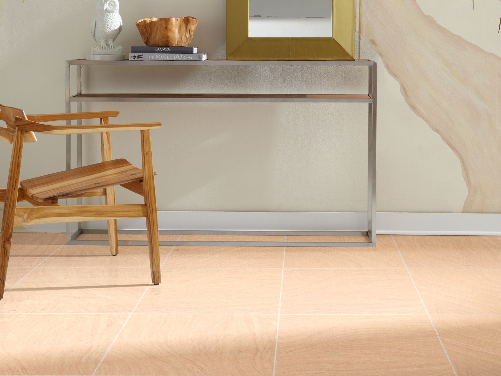 Fresco Vinyl Commercial by Shaw Floors in the color Umber flooring in a home, showing the finished look.