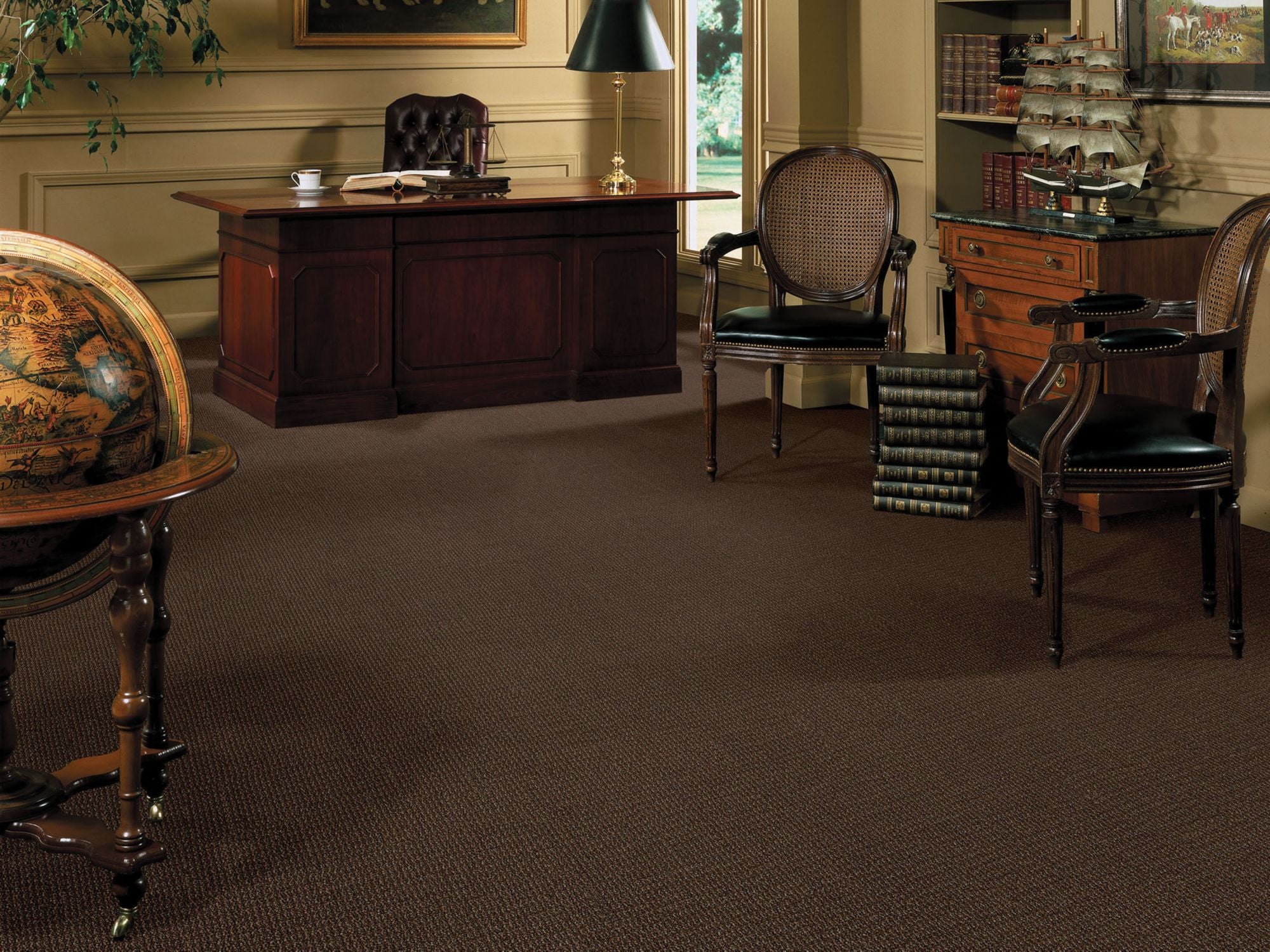 Dateline Commercial Carpet by Philadelphia Commercial in the color Longitude. Image of browns carpet in a room.