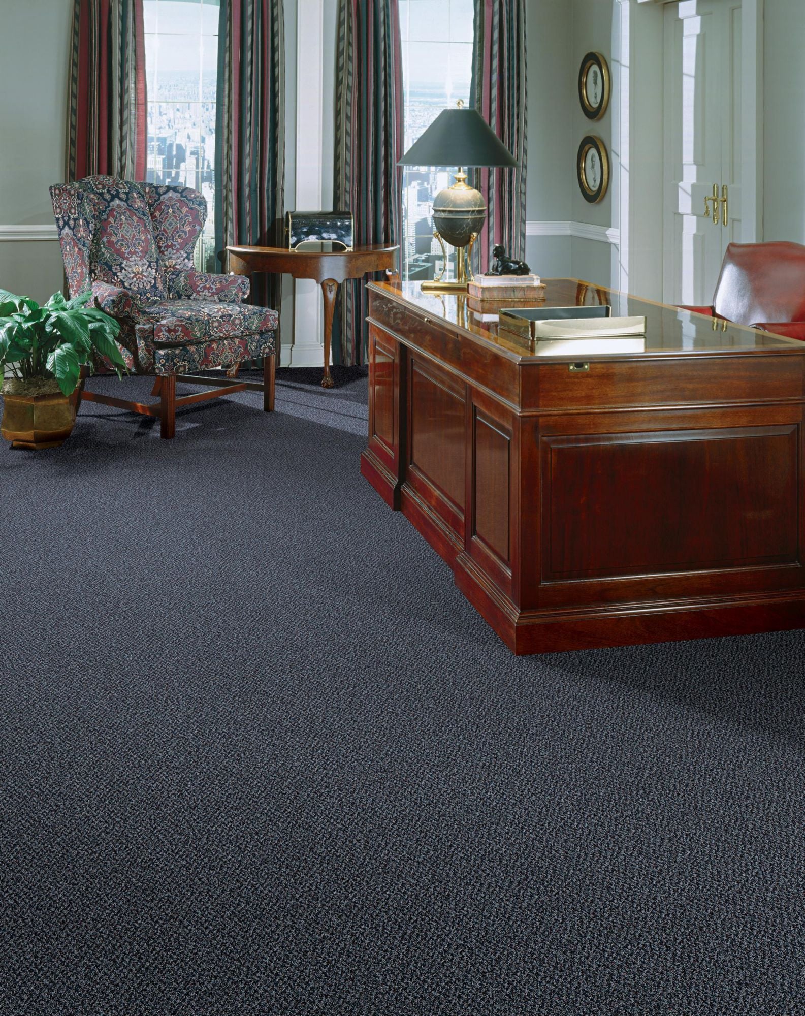 Rousing Review Commercial Carpet by Philadelphia Commercial in the color Striking. Image of blues carpet in a room.