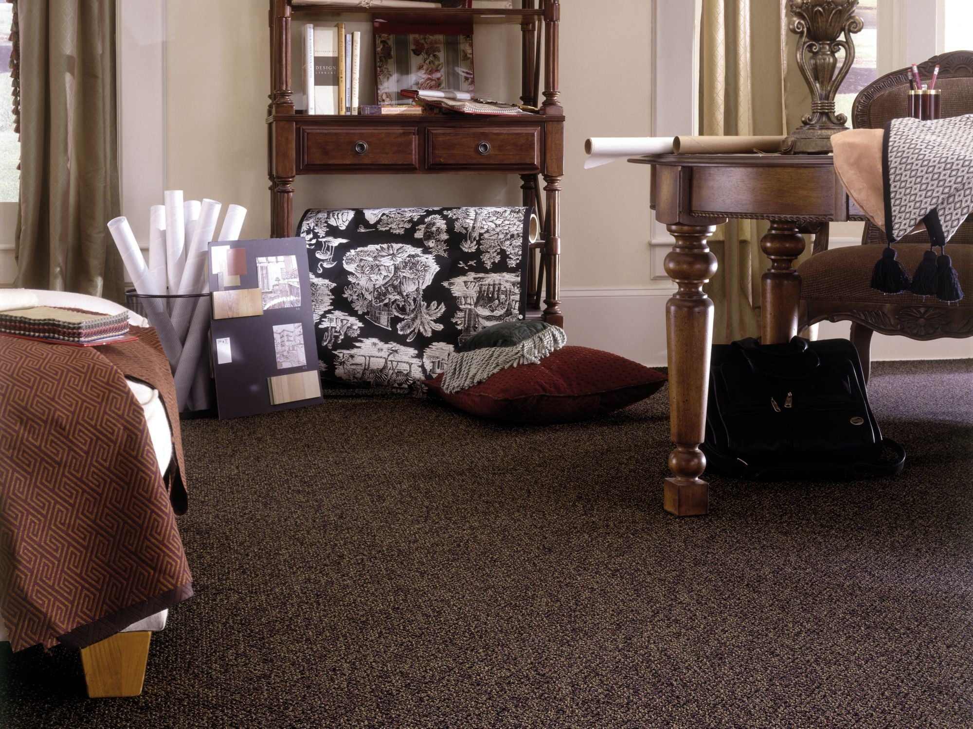 Bridge Gate Commercial Carpet by Philadelphia Commercial in the color Route. Image of browns carpet in a room.