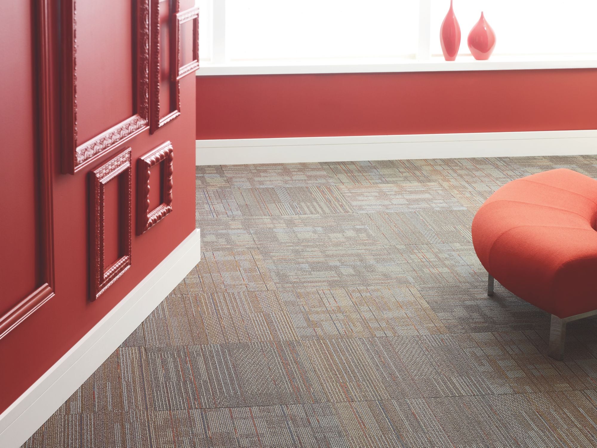 Fuse Commercial Carpet by Philadelphia Commercial in the color To Intermix. Image of oranges carpet in a room.