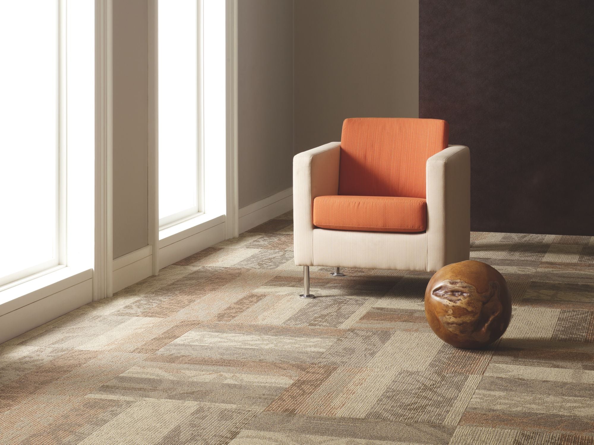 Static Commercial Carpet by Philadelphia Commercial in the color Transmitter. Image of golds carpet in a room.