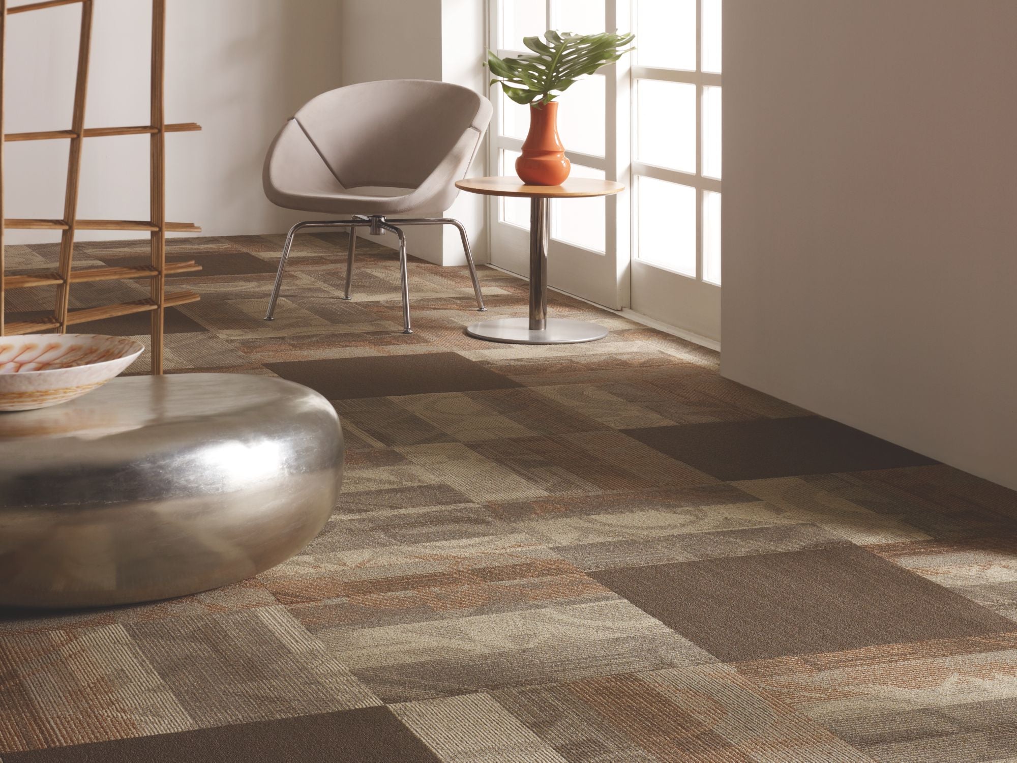 Feedback Commercial Carpet by Philadelphia Commercial in the color Receiver. Image of beiges carpet in a room.