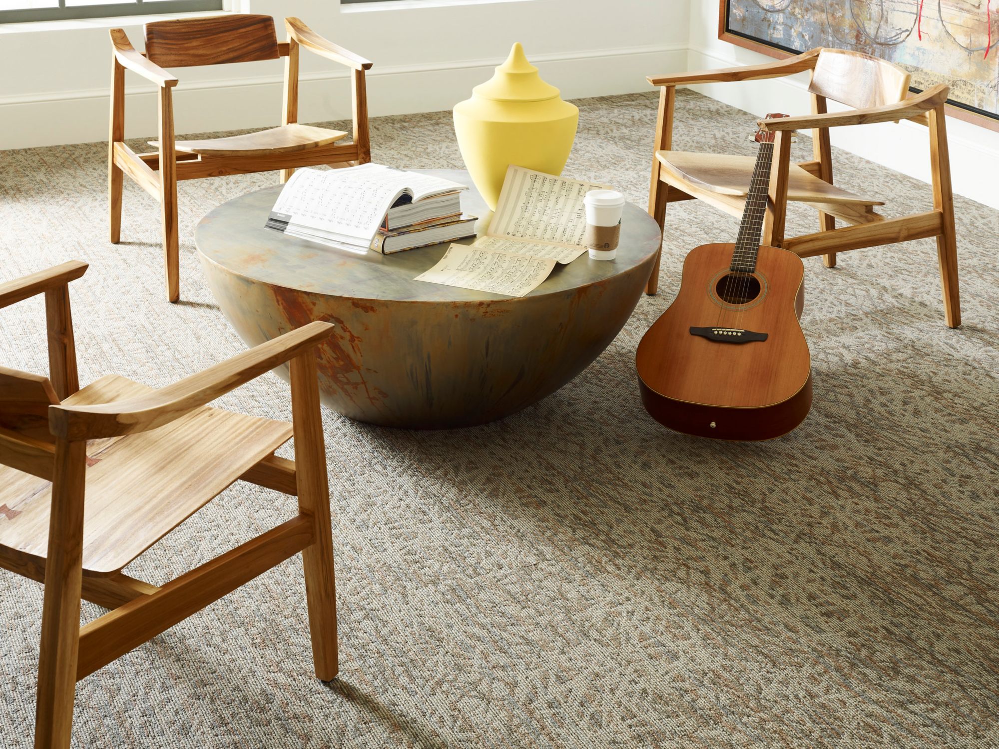 Amaze Commercial Carpet by Philadelphia Commercial in the color Daze. Image of beiges carpet in a room.