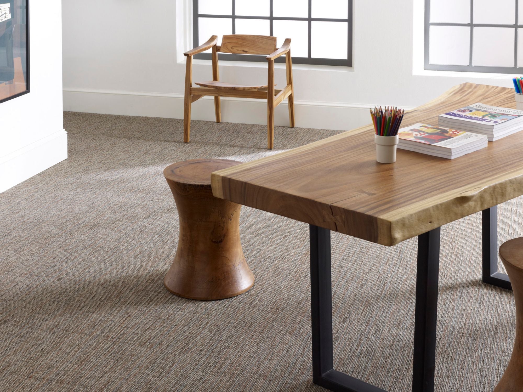 Mystify Commercial Carpet by Philadelphia Commercial in the color Daze. Image of beiges carpet in a room.
