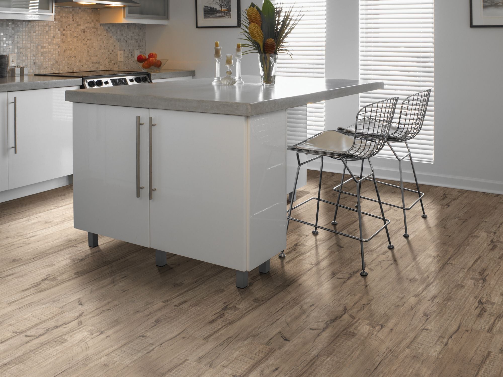 Wood Mix Vinyl Commercial by Shaw Floors in the color Alder flooring in a home, showing the finished look.