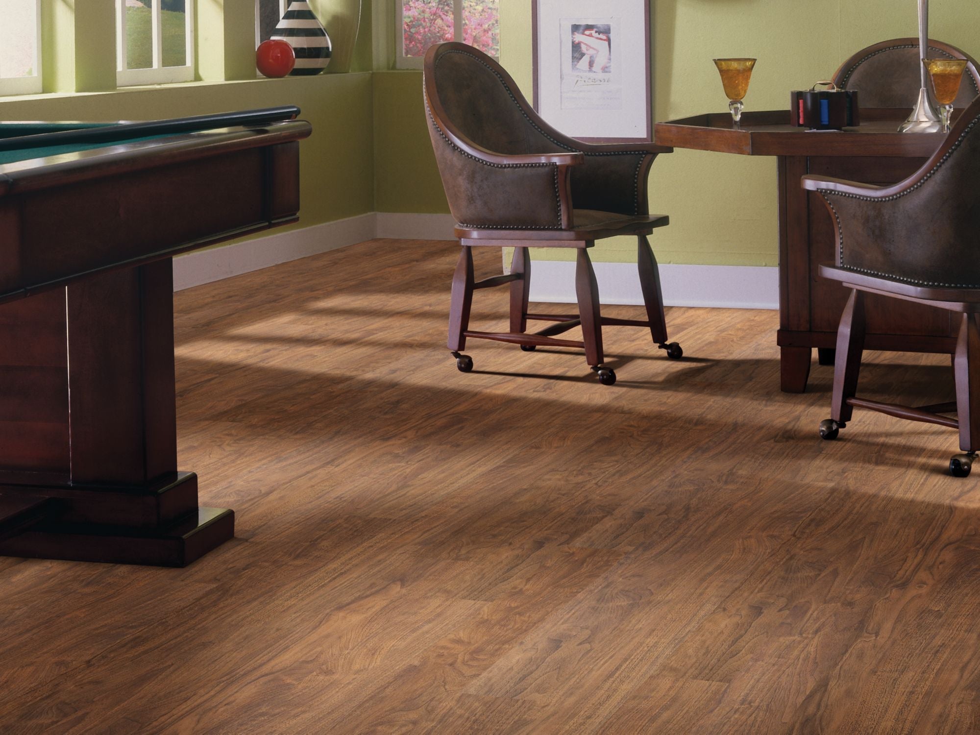 Wood Mix Vinyl Commercial by Shaw Floors in the color Mangrove flooring in a home, showing the finished look.