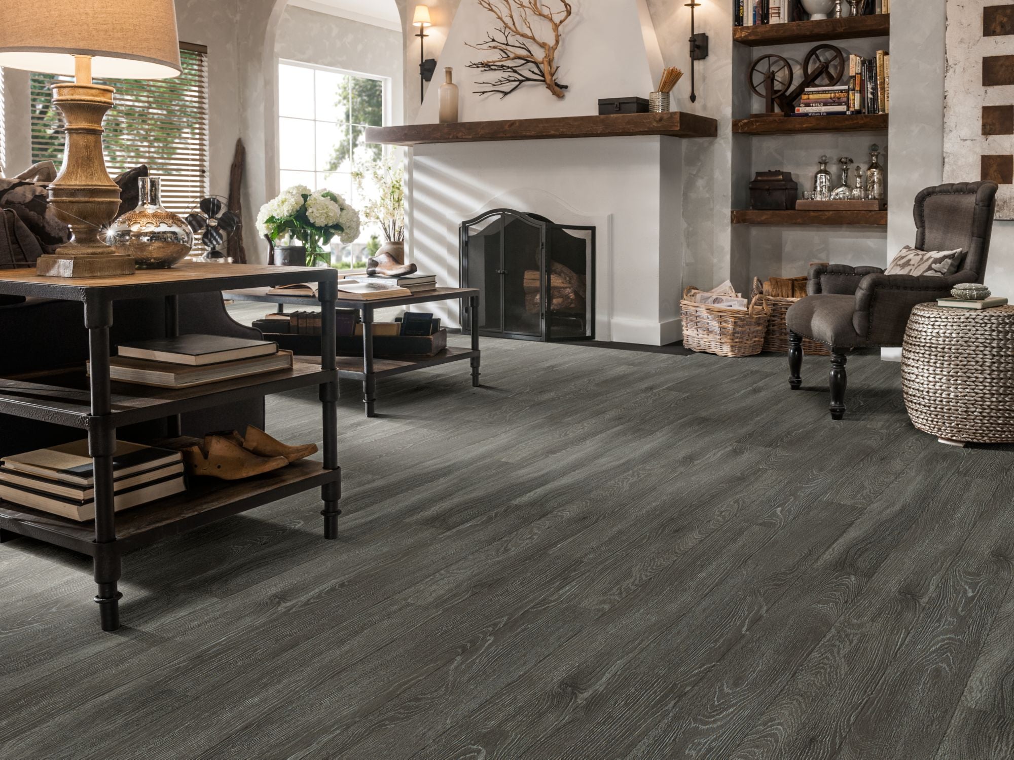 In The Grain Vinyl Commercial by Shaw Floors in the color Freekeh flooring in a home, showing the finished look.