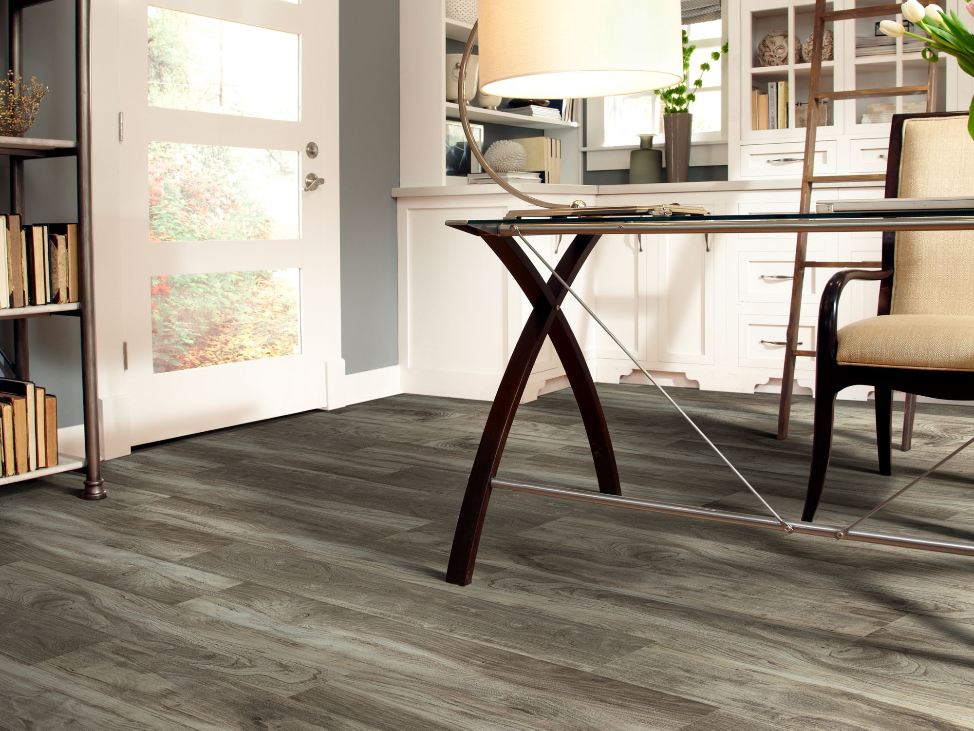 In The Grain 20 Vinyl Commercial by Shaw Floors in the color Flaxseed flooring in a home, showing the finished look.