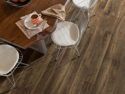 In The Grain 20 Vinyl Commercial by Shaw Floors in the color Amaranth flooring in a home, showing the finished look.