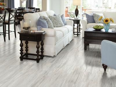 In The Park Vinyl Commercial by Shaw Floors in the color Bianco flooring in a home, showing the finished look.