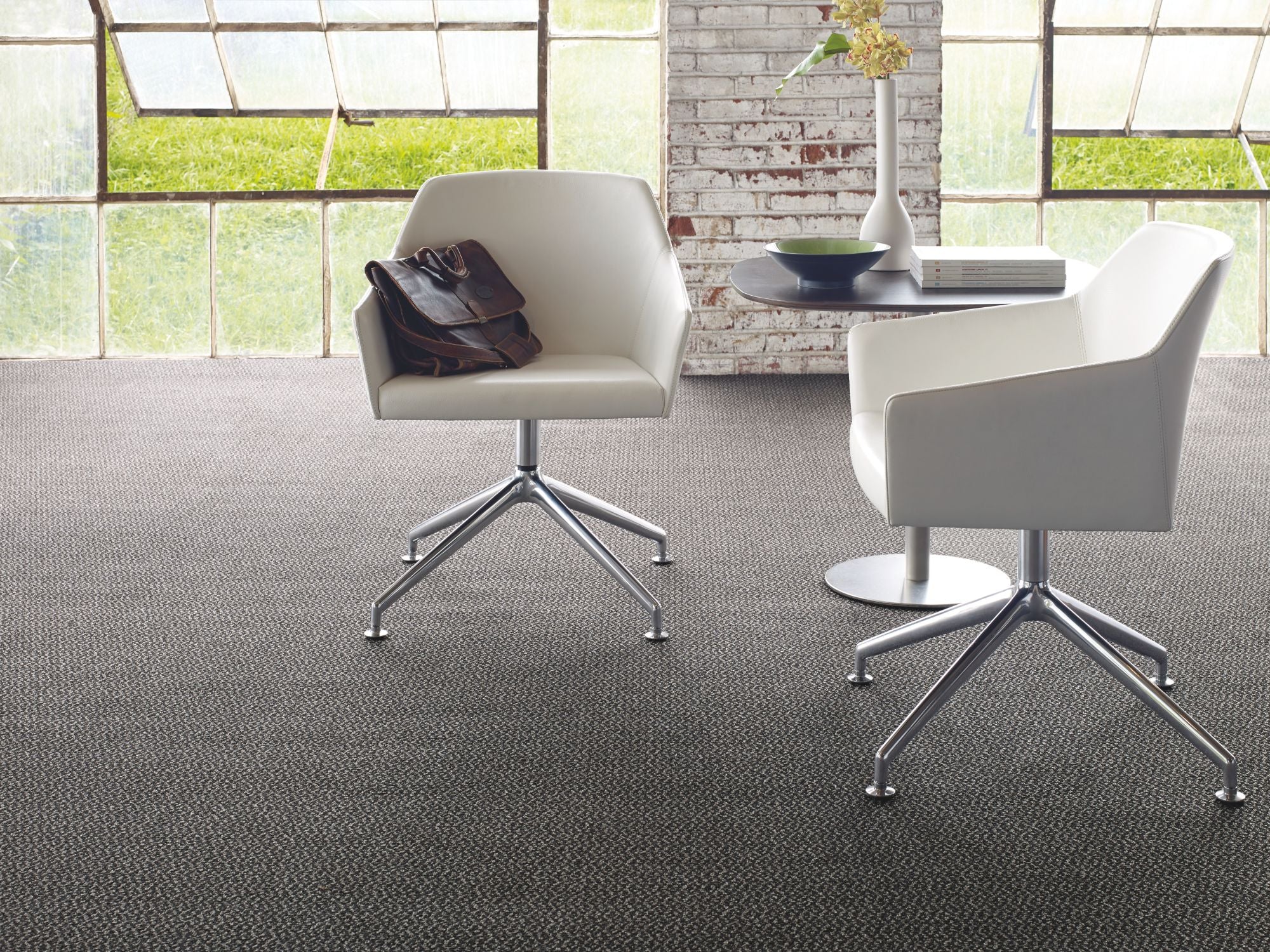 Bird'S Eye Commercial Carpet by Philadelphia Commercial in the color Quicksilver. Image of grays carpet in a room.