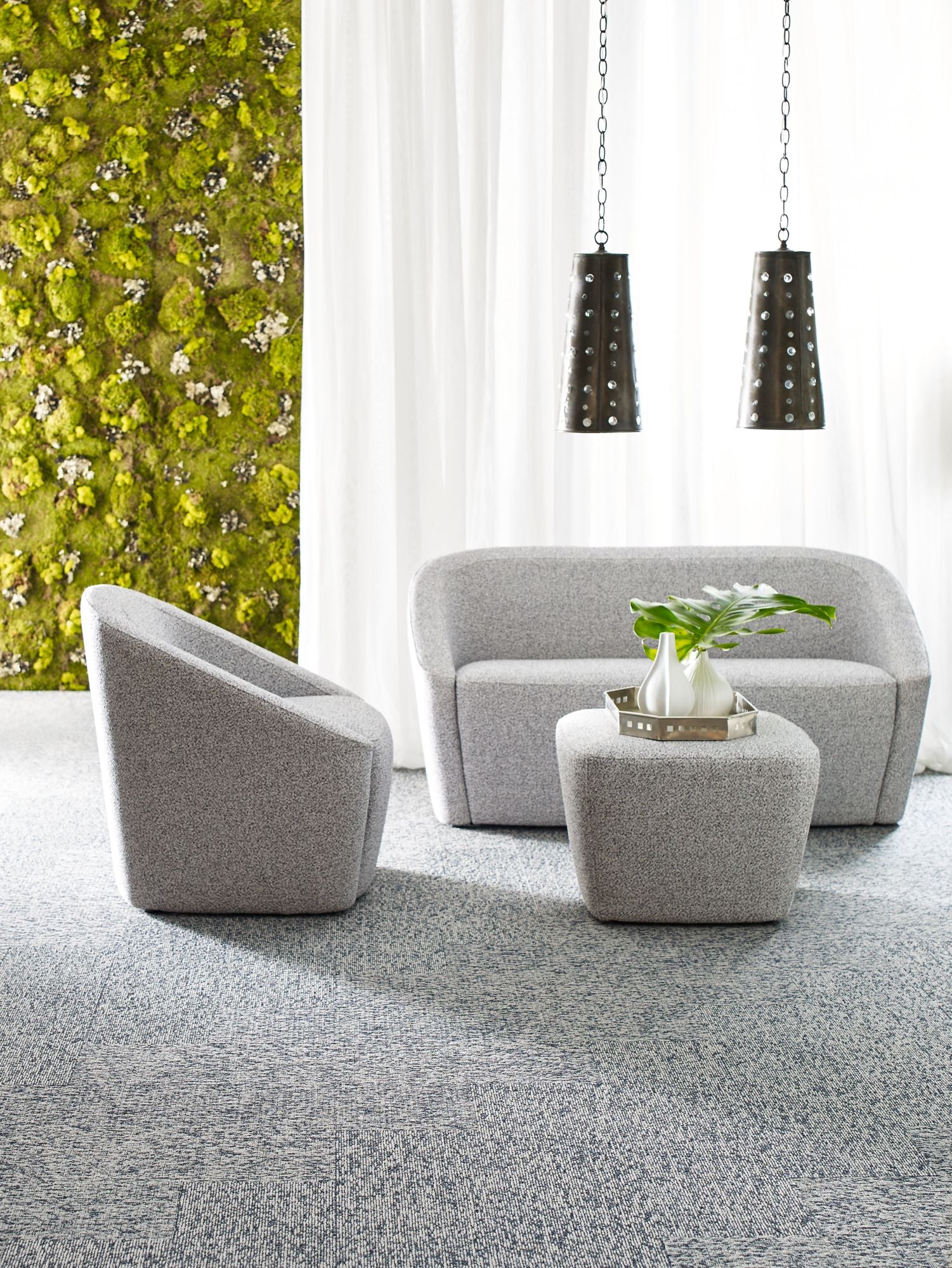 Basin Commercial Carpet by Philadelphia Commercial in the color Archipelago. Image of blues carpet in a room.