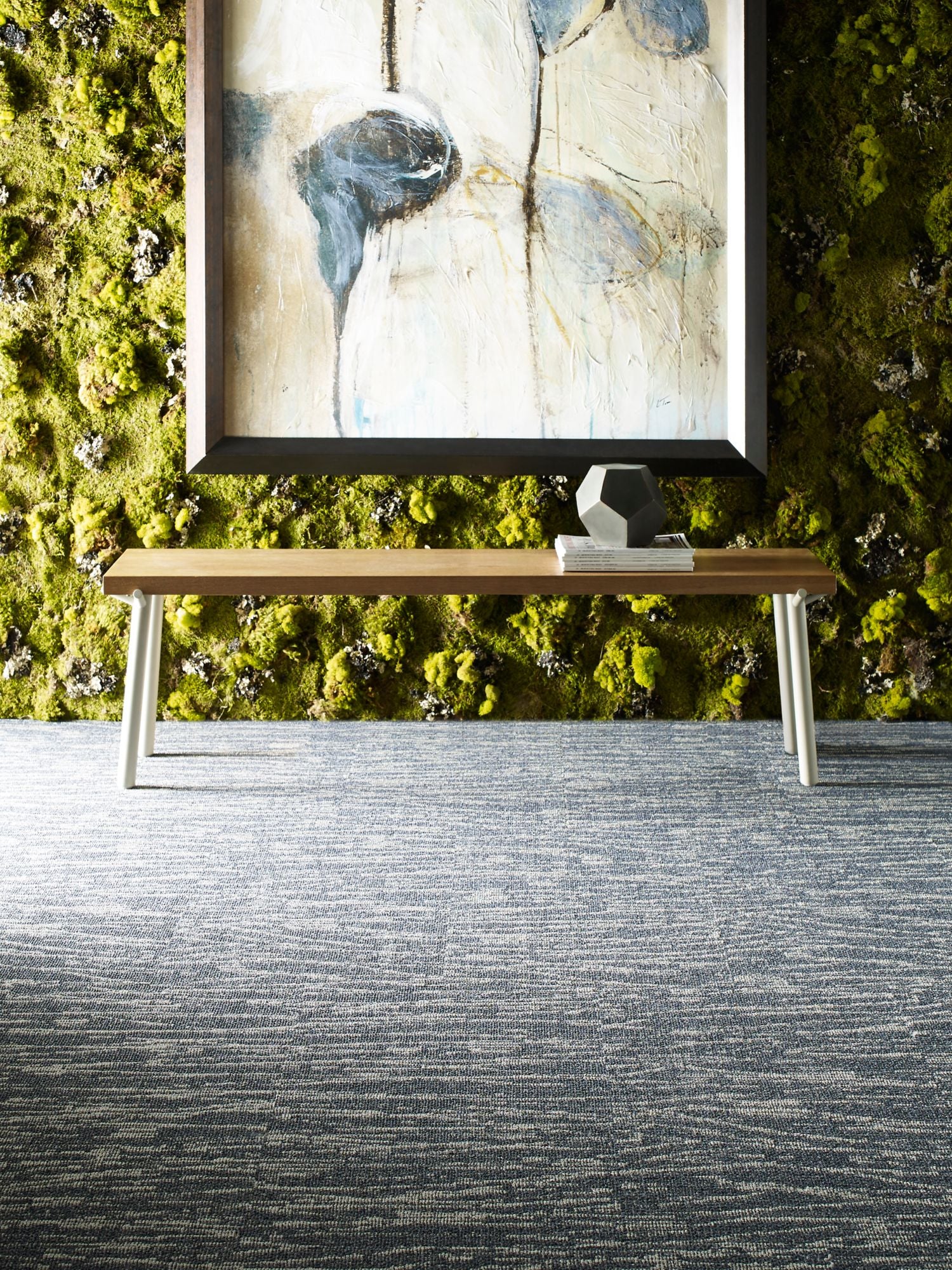 Tidewater Commercial Carpet by Philadelphia Commercial in the color Archipelago. Image of blues carpet in a room.