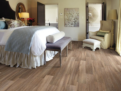 Mesa Trail Vinyl Commercial by Shaw Floors in the color Hemlock Branch flooring in a home, showing the finished look.
