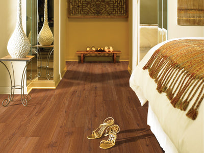 Mesa Trail Vinyl Commercial by Shaw Floors in the color Ruby Falls flooring in a home, showing the finished look.