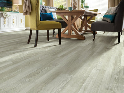 In The Grain Ii 20 Vinyl Commercial by Shaw Floors in the color Drift flooring in a home, showing the finished look.