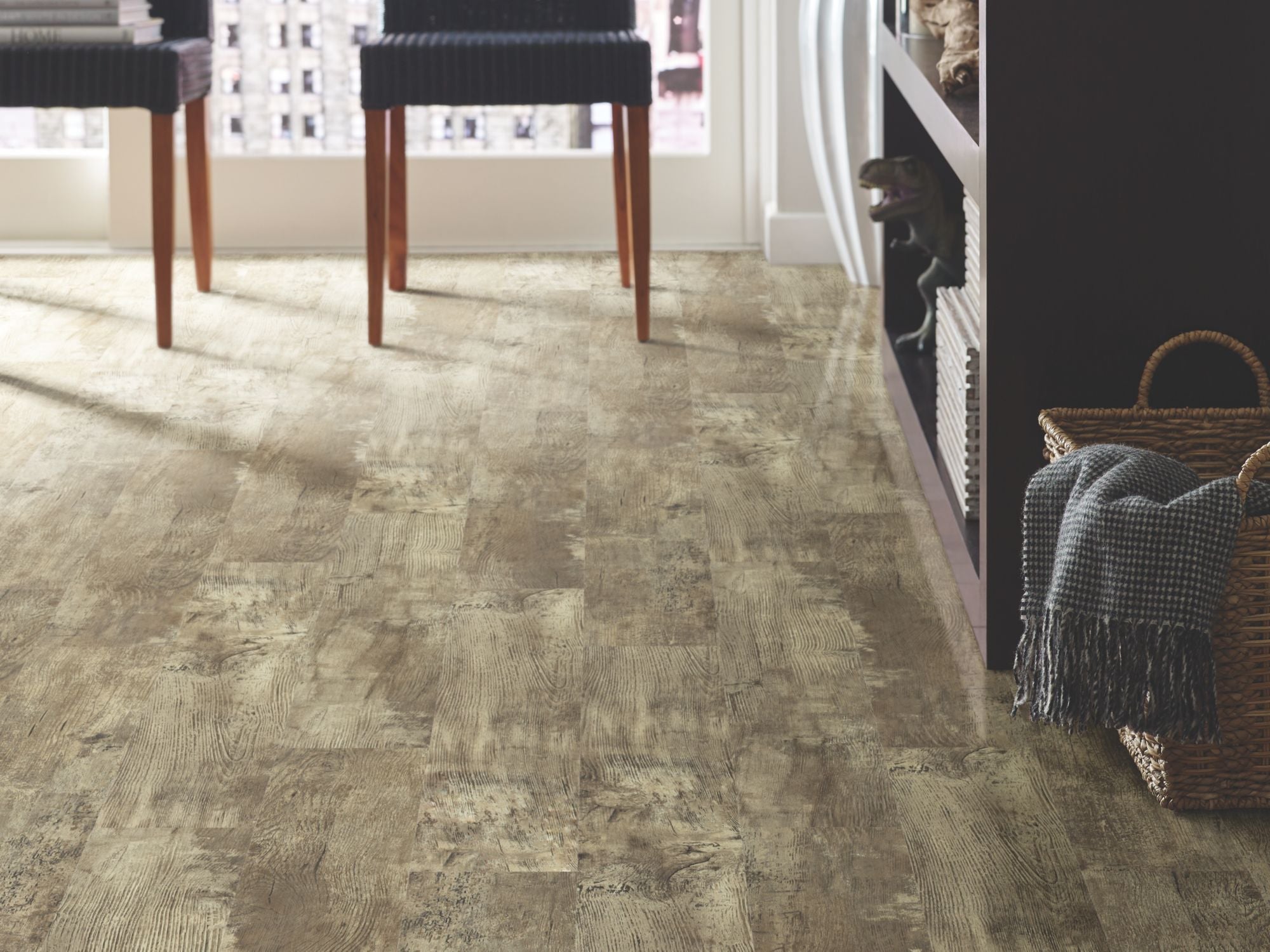 Transcend Vinyl Residential by Shaw Floors in the color Smokehouse flooring in a home, showing the finished look.