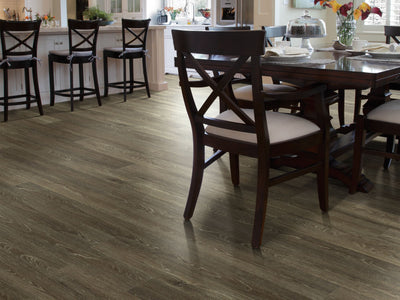 Sustain 20 Mil Vinyl Residential by Shaw Floors in the color Wheat flooring in a home, showing the finished look.