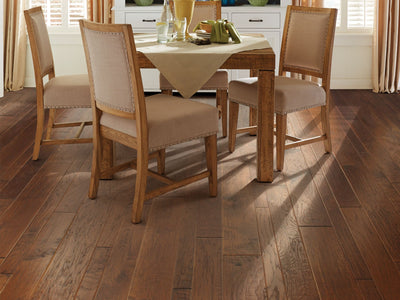 Palo Duro Mixed Width Anderson Hardwood in the color hammer glow by Shaw flooring in a home, showing the finished look.