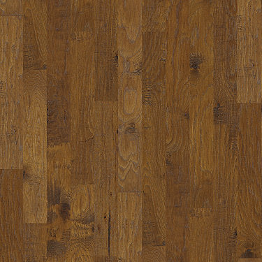 Palo Duro 5" Anderson Hardwood in the color golden ore by Shaw flooring sample demonstrating pattern and color.