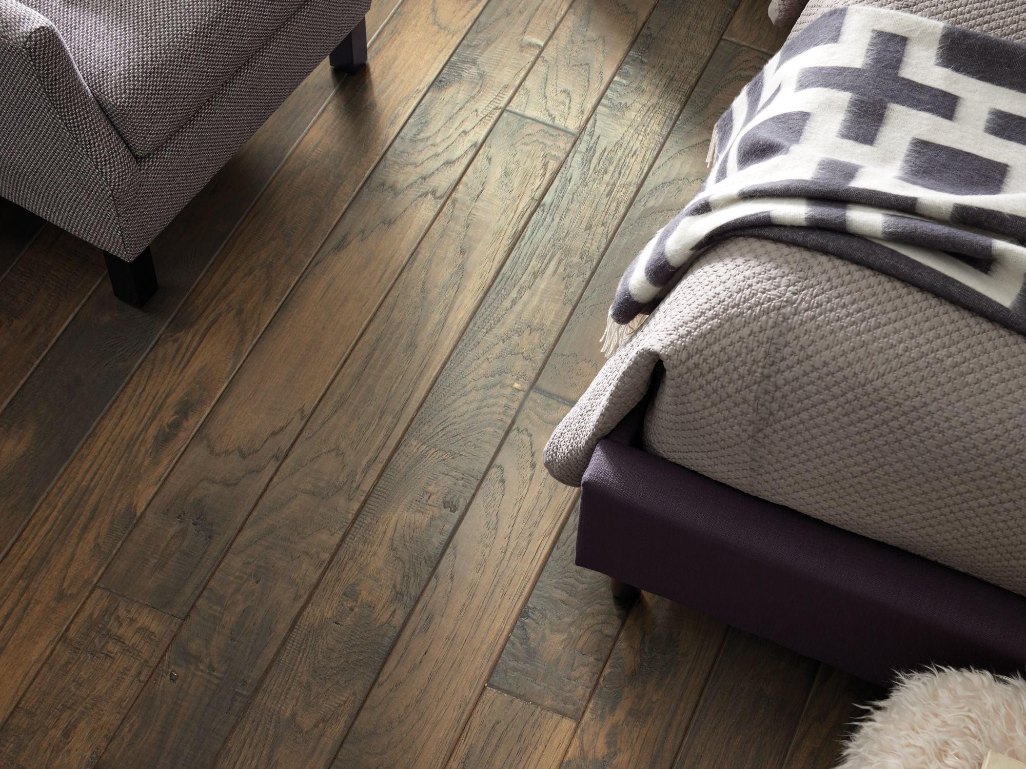 Bernina Hickory Anderson Hardwood in the color sella by Shaw flooring in a home, showing the finished look.