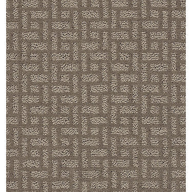 Just Gorgeous Residential Carpet by Shaw Floors in the color Belt Buckle. Sample of browns carpet pattern and texture.