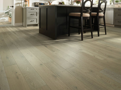 Exquisite Floorte Hardwood in the color champagne oak by Shaw flooring in a home, showing the finished look.
