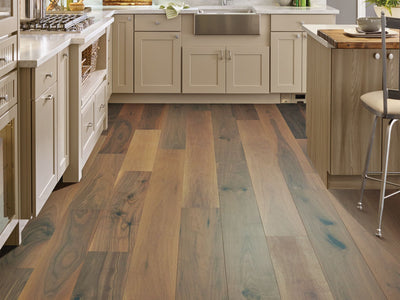 Exquisite Floorte Hardwood in the color regency walnut by Shaw flooring in a home, showing the finished look.