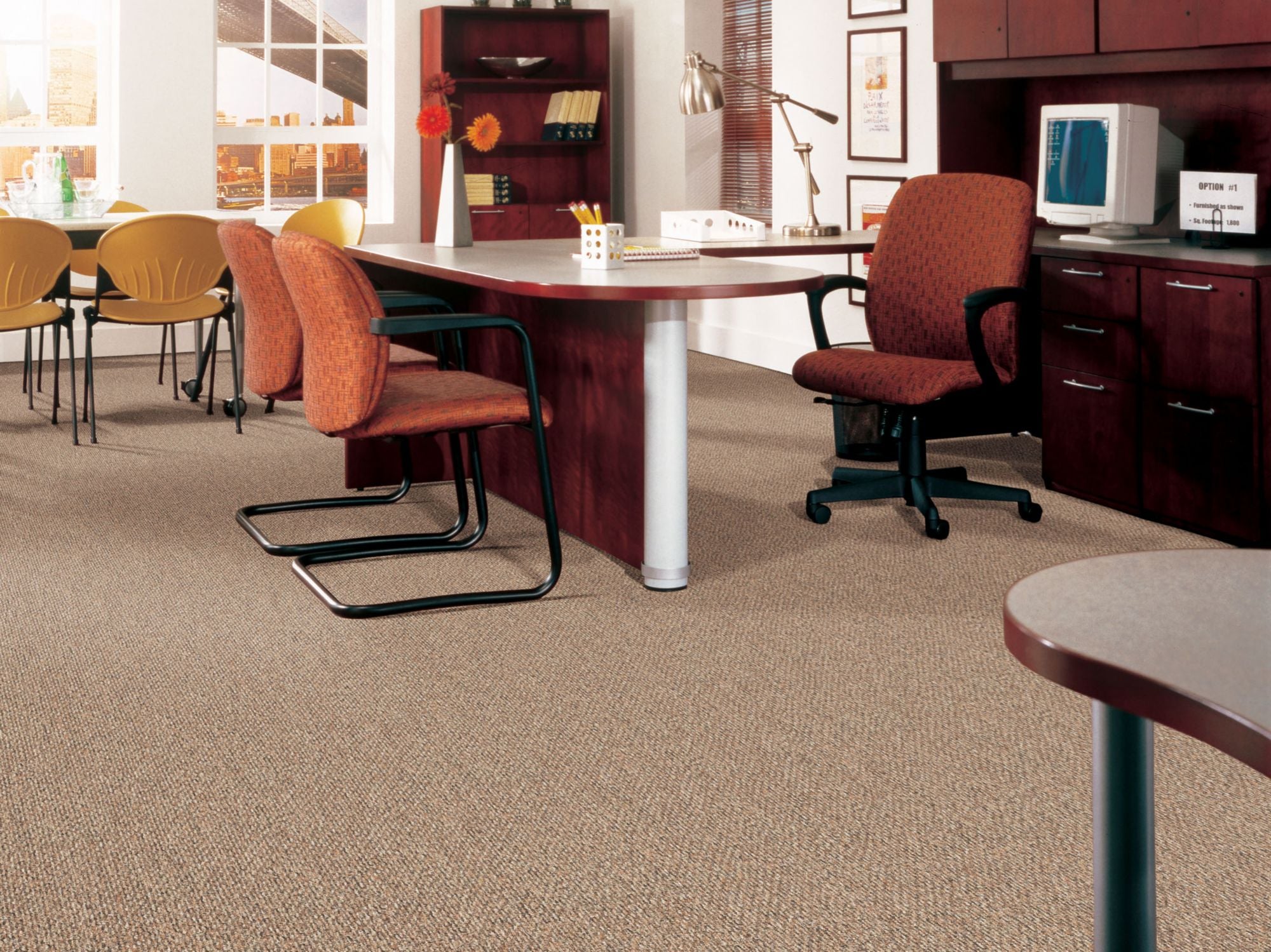 Sequence Unitar Commercial Carpet by Philadelphia Commercial in the color Front To Back. Image of reds carpet in a room.